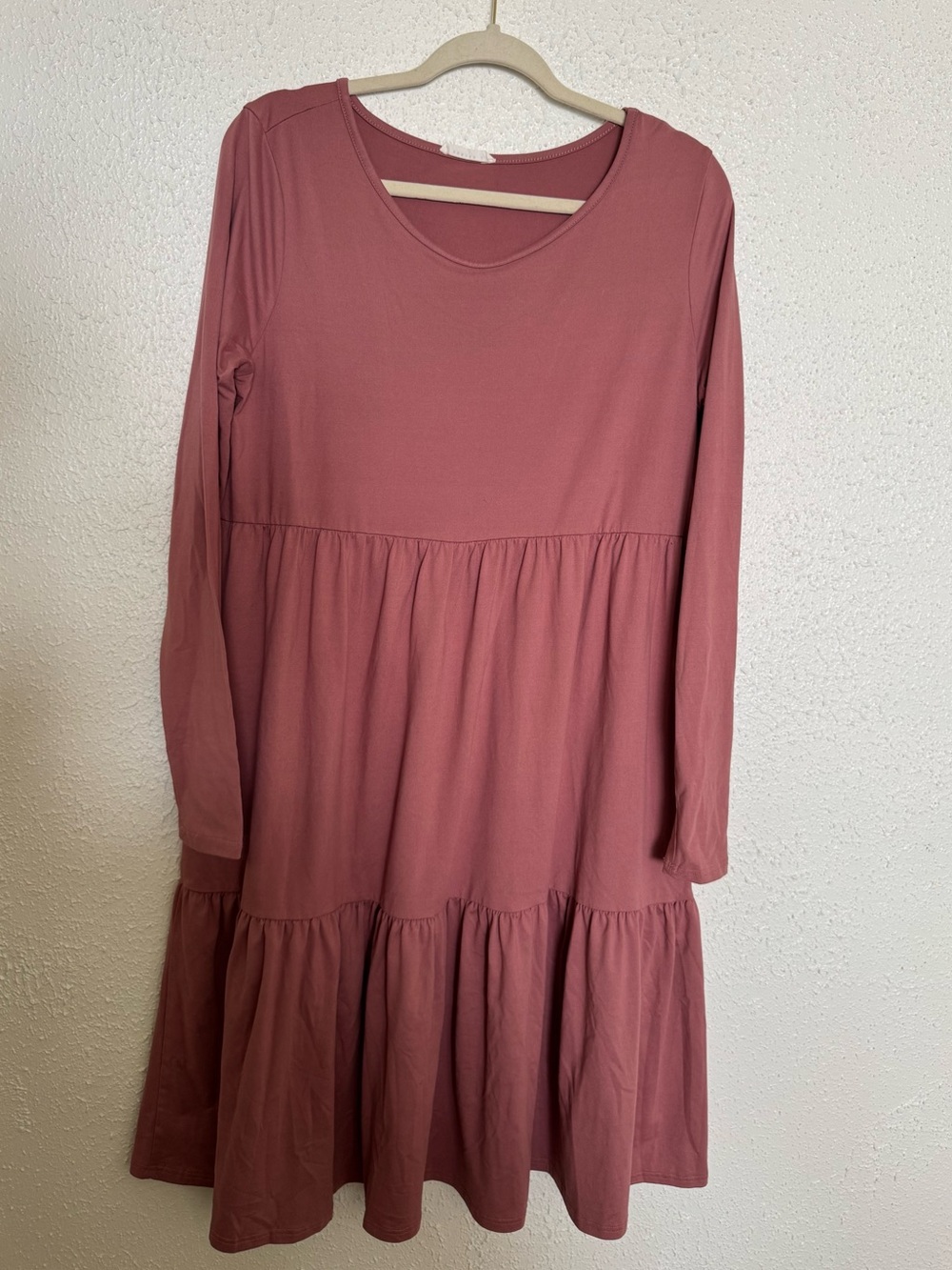 Reborn J Dusty Rose Long Sleeve Tiered Dress